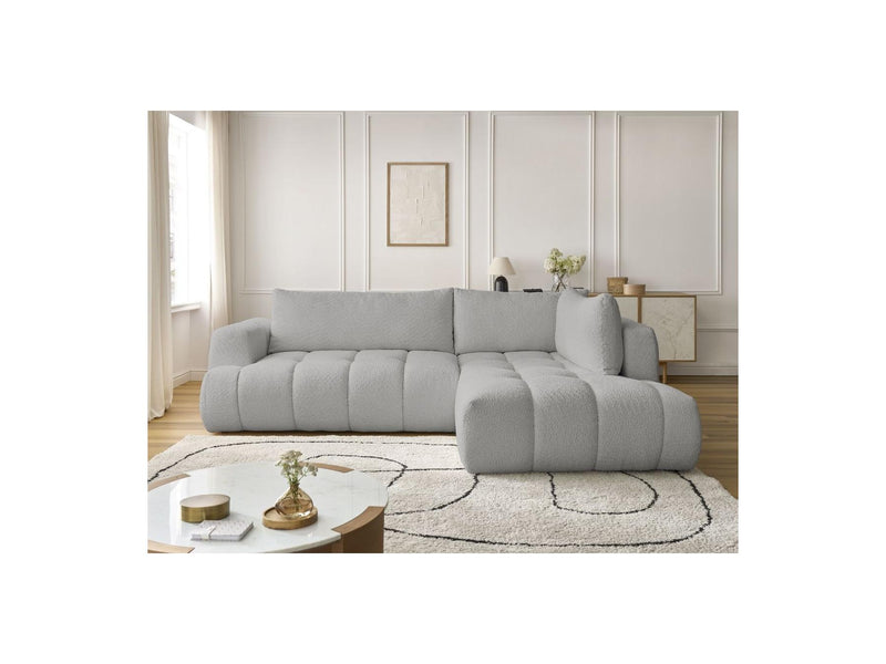 Canapé D'Angle L Convertible - Fuji - Tissu Bouclette - Angle Droit