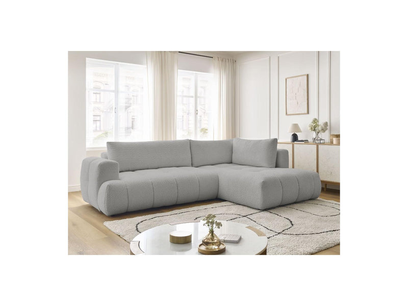 Canapé D'Angle L Convertible - Fuji - Tissu Bouclette - Angle Droit