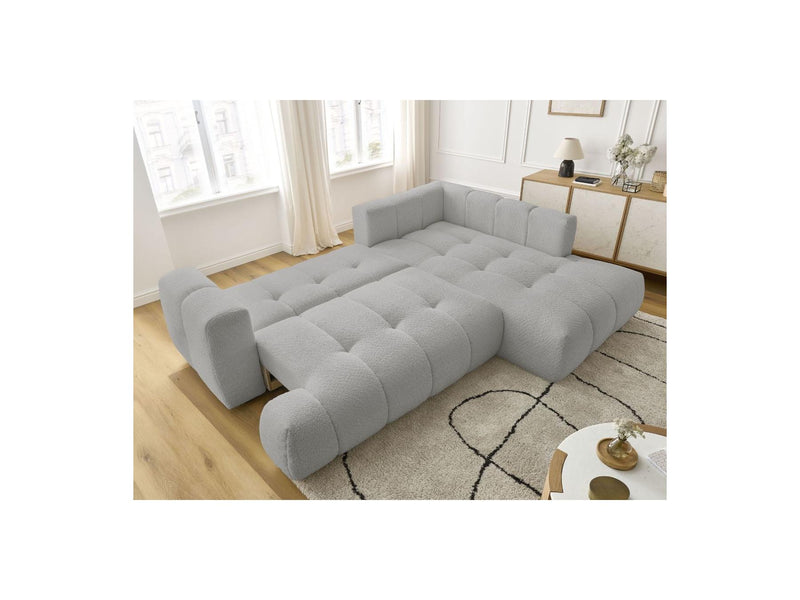 Canapé D'Angle L Convertible - Fuji - Tissu Bouclette - Angle Droit