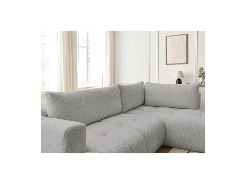 Canapé D'Angle L Convertible - Fuji - Tissu Bouclette - Angle Droit