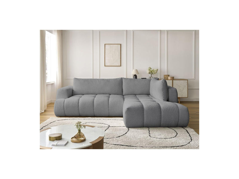 Canapé D'Angle L Convertible - Fuji - Tissu Bouclette - Angle Droit