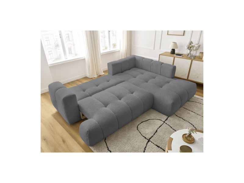 Canapé D'Angle L Convertible - Fuji - Tissu Bouclette - Angle Droit