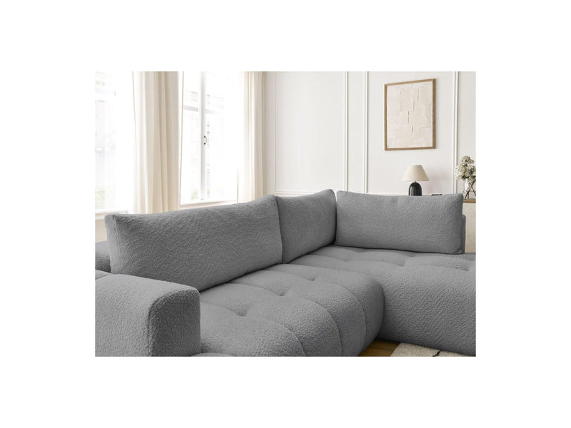 Canapé D'Angle L Convertible - Fuji - Tissu Bouclette - Angle Droit