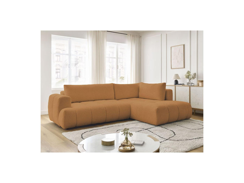Canapé D'Angle L Convertible - Fuji - Tissu Bouclette - Angle Droit