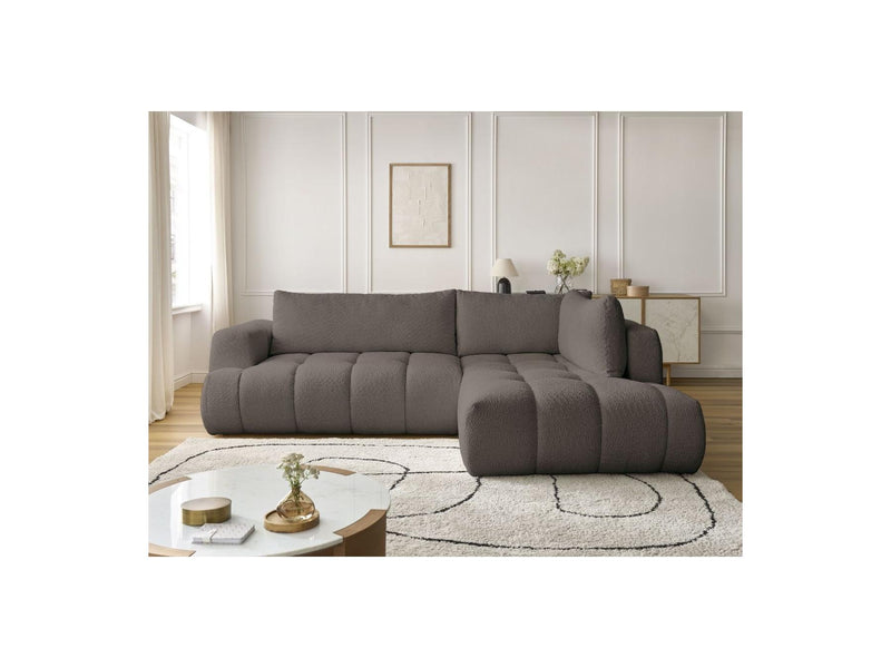 Canapé D'Angle L Convertible - Fuji - Tissu Bouclette - Angle Droit
