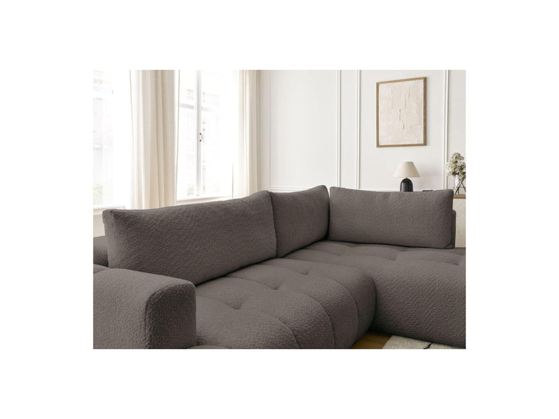 Canapé D'Angle L Convertible - Fuji - Tissu Bouclette - Angle Droit