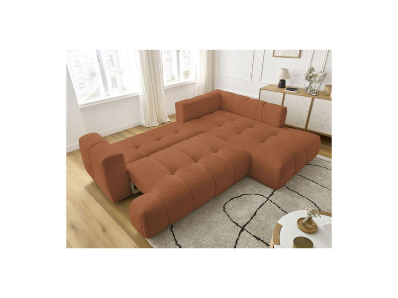 Canapé D'Angle L Convertible - Fuji - Tissu Bouclette - Angle Droit