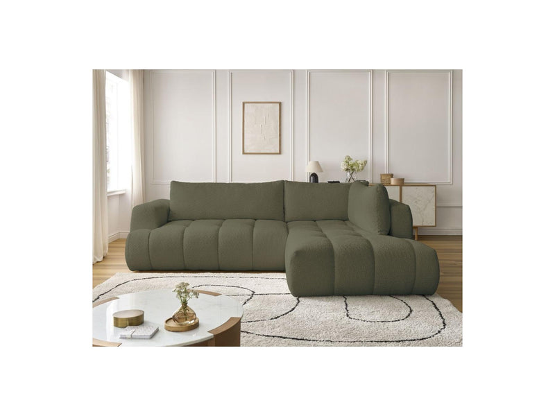 Canapé D'Angle L Convertible - Fuji - Tissu Bouclette - Angle Droit