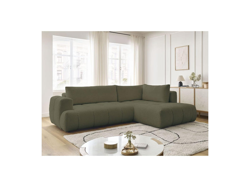 Canapé D'Angle L Convertible - Fuji - Tissu Bouclette - Angle Droit