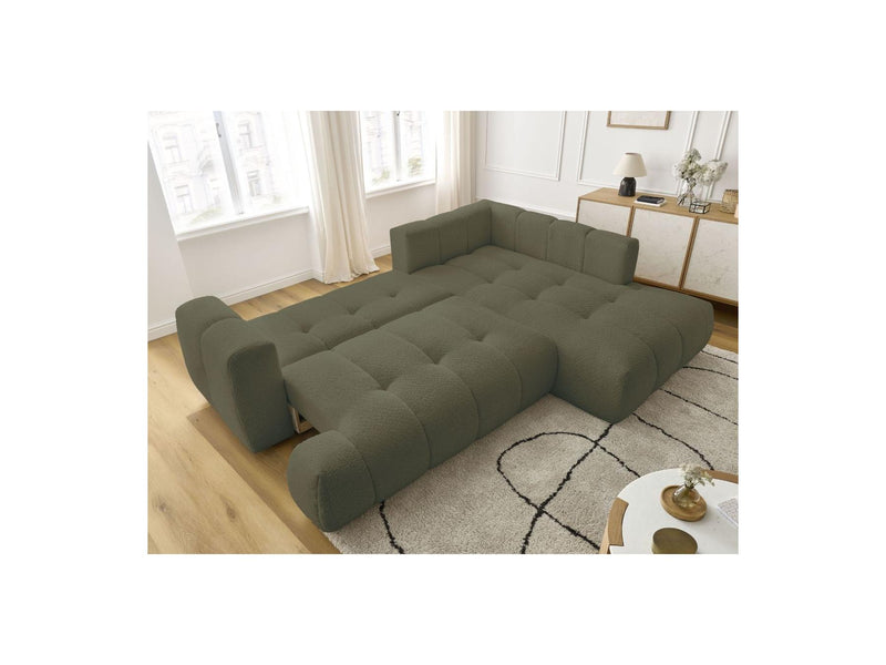 Canapé D'Angle L Convertible - Fuji - Tissu Bouclette - Angle Droit