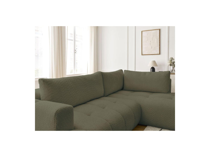 Canapé D'Angle L Convertible - Fuji - Tissu Bouclette - Angle Droit