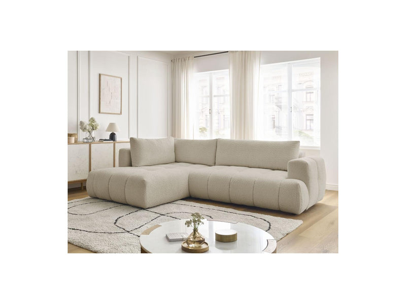 Canapé D'Angle L Convertible - Fuji - Tissu Bouclette - Angle Gauche