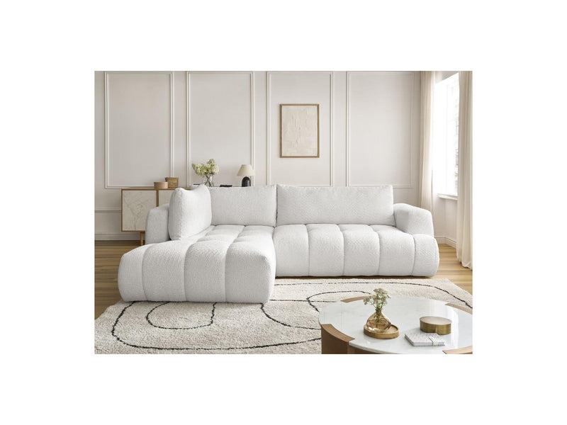Canapé D'Angle L Convertible - Fuji - Tissu Bouclette - Angle Gauche