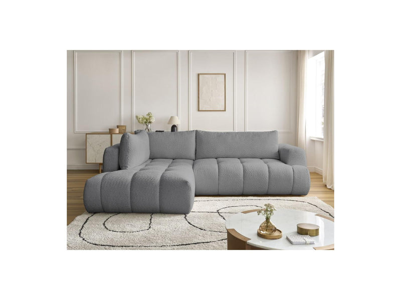 Canapé D'Angle L Convertible - Fuji - Tissu Bouclette - Angle Gauche