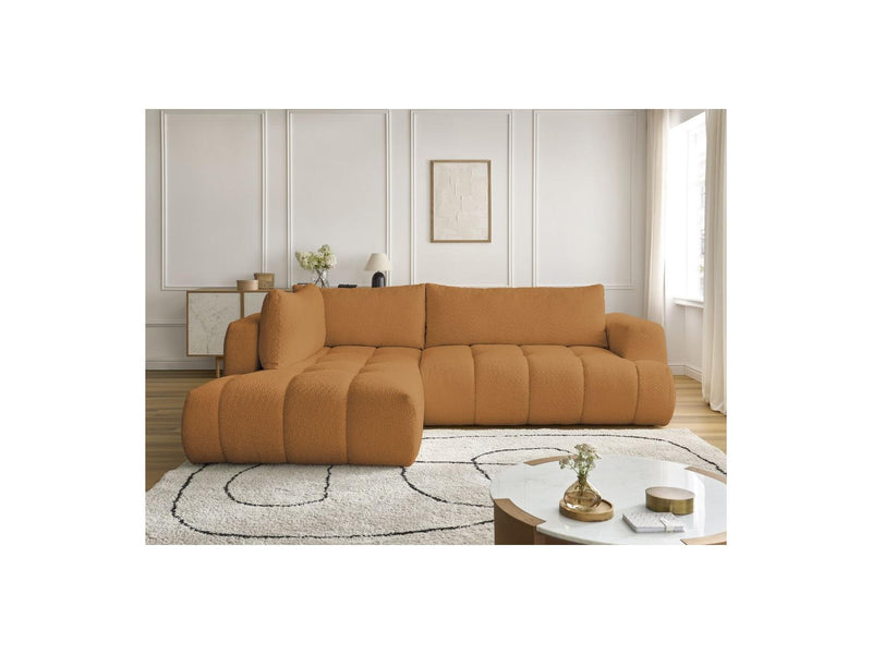 Canapé D'Angle L Convertible - Fuji - Tissu Bouclette - Angle Gauche