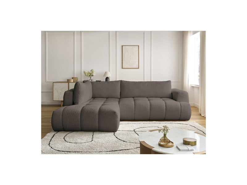 Canapé D'Angle L Convertible - Fuji - Tissu Bouclette - Angle Gauche