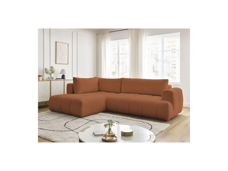 Canapé D'Angle L Convertible - Fuji - Tissu Bouclette - Angle Gauche