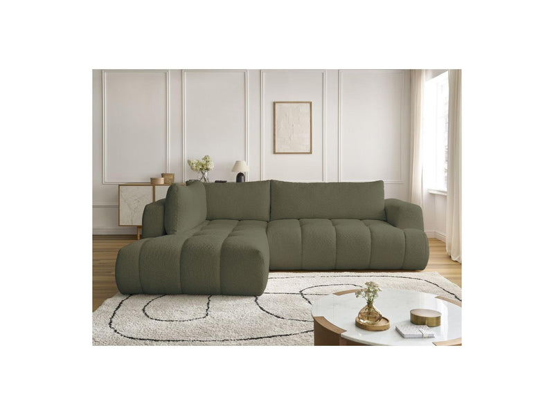 Canapé D'Angle L Convertible - Fuji - Tissu Bouclette - Angle Gauche