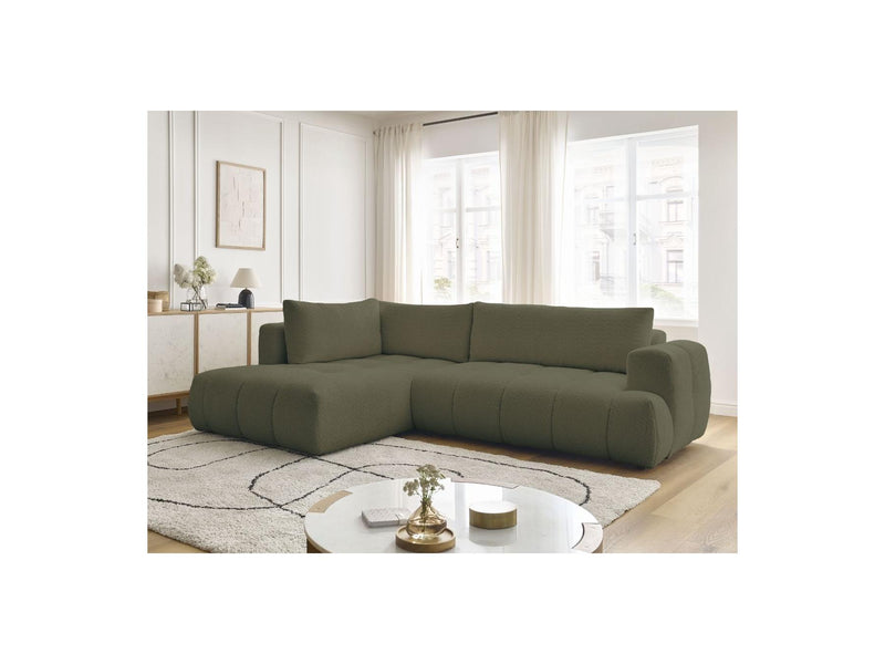 Canapé D'Angle L Convertible - Fuji - Tissu Bouclette - Angle Gauche