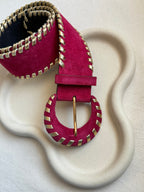 Yves Saint Laurent - Vintage Belt - Raspberry Suede And Gold Leather
