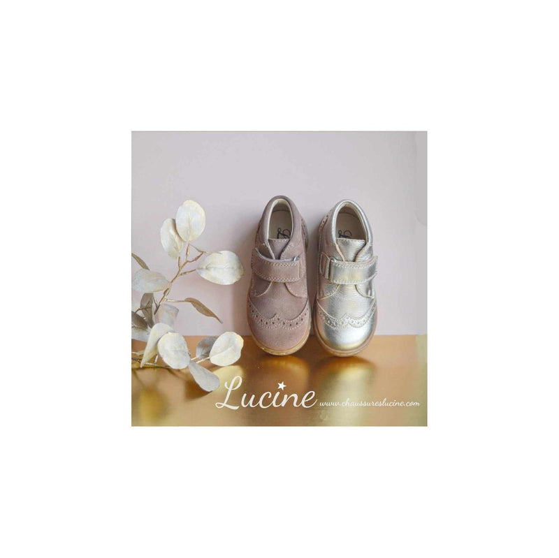 Chaussures Bottillons Boots Scratchs Léon - Nubuck Vieux Rose Taupe - Fille