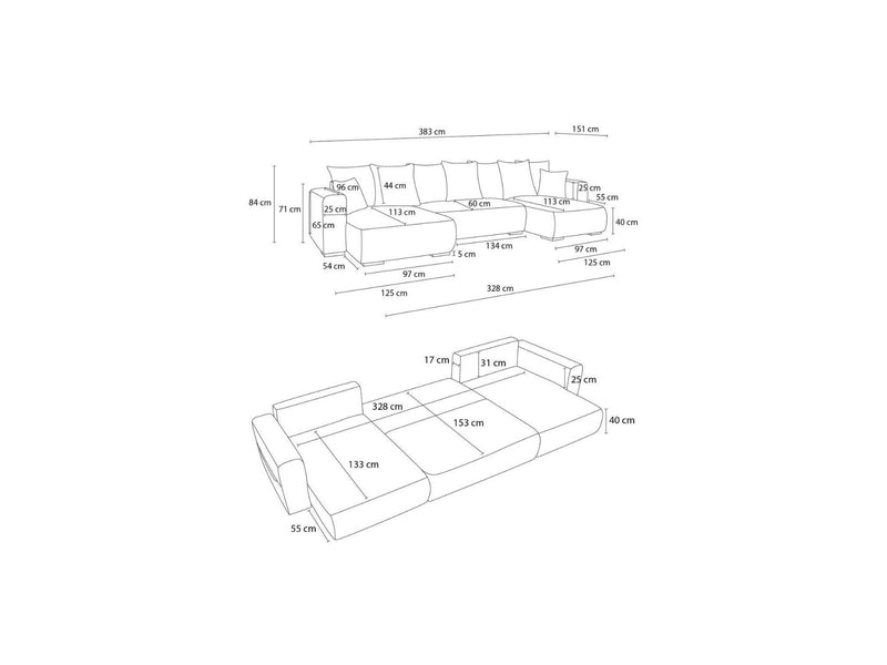Canapé Panoramique Convertible Coffre - Sidonie - Velours Côtelé