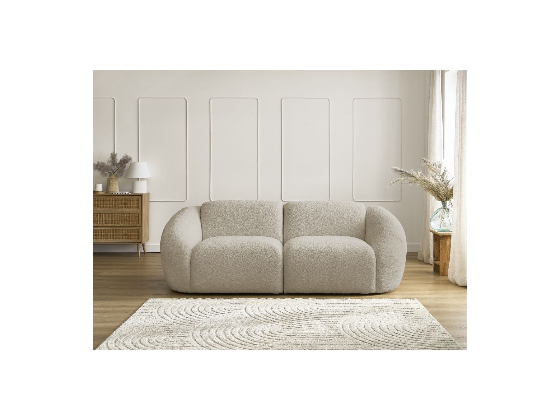 Fixed Straight 2-Seater Sofa - Tina - Bouclé Fabric