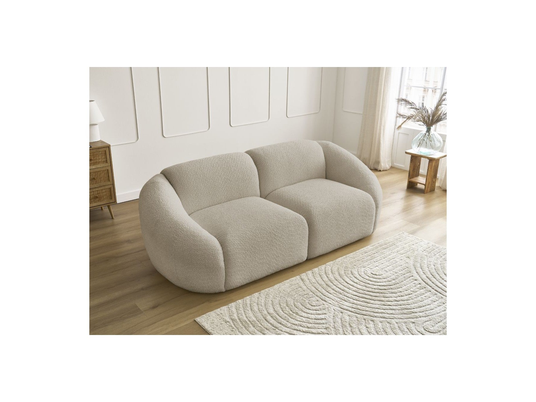 Fixed Straight 2-Seater Sofa - Tina - Bouclé Fabric