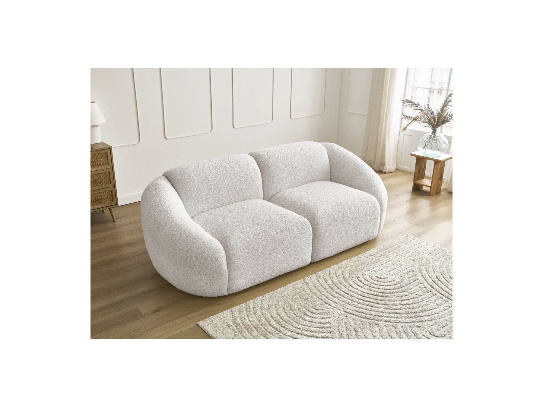 Fixed Straight 2-Seater Sofa - Tina - Bouclé Fabric