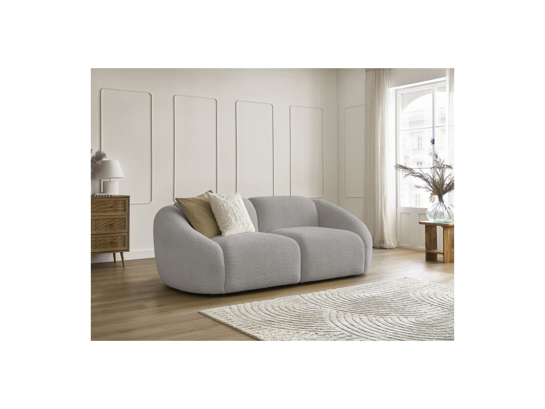 Fixed Straight 2-Seater Sofa - Tina - Bouclé Fabric