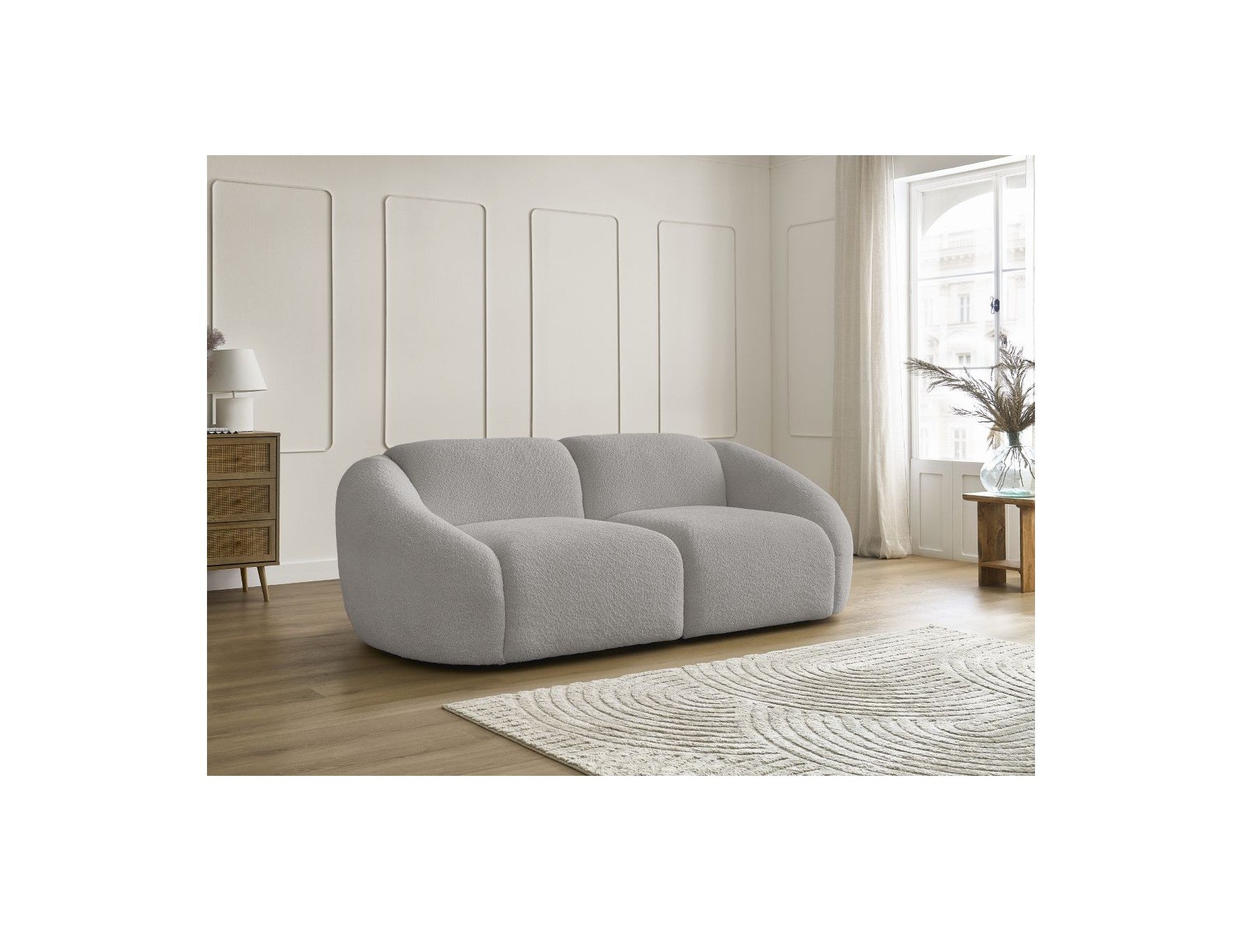 Fixed Straight 2-Seater Sofa - Tina - Bouclé Fabric
