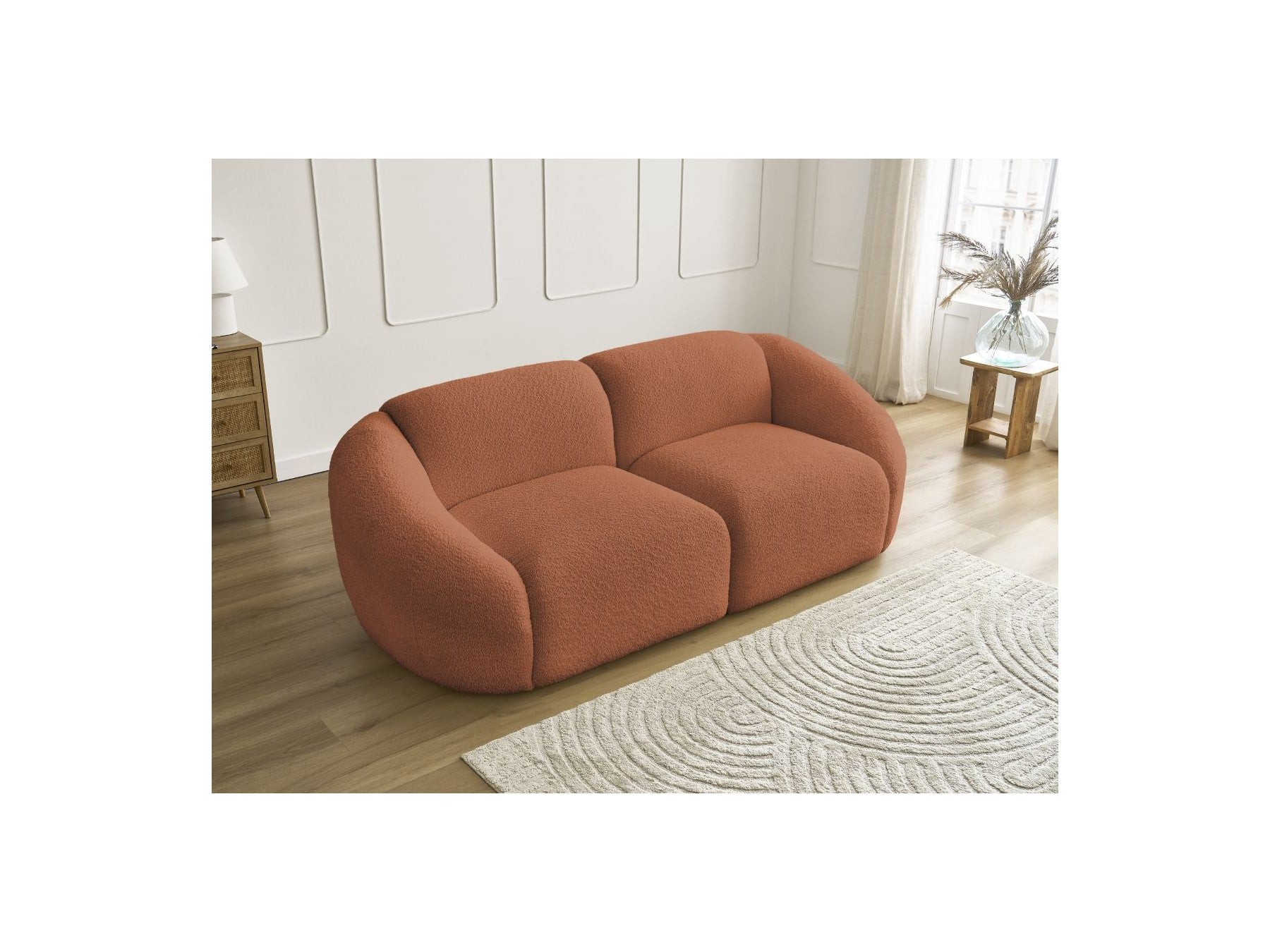 Fixed Straight 2-Seater Sofa - Tina - Bouclé Fabric