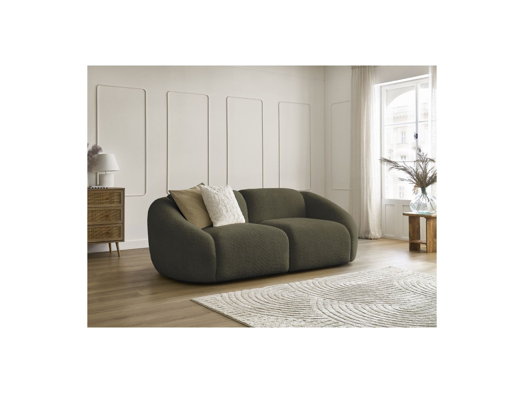 Fixed Straight 2-Seater Sofa - Tina - Bouclé Fabric