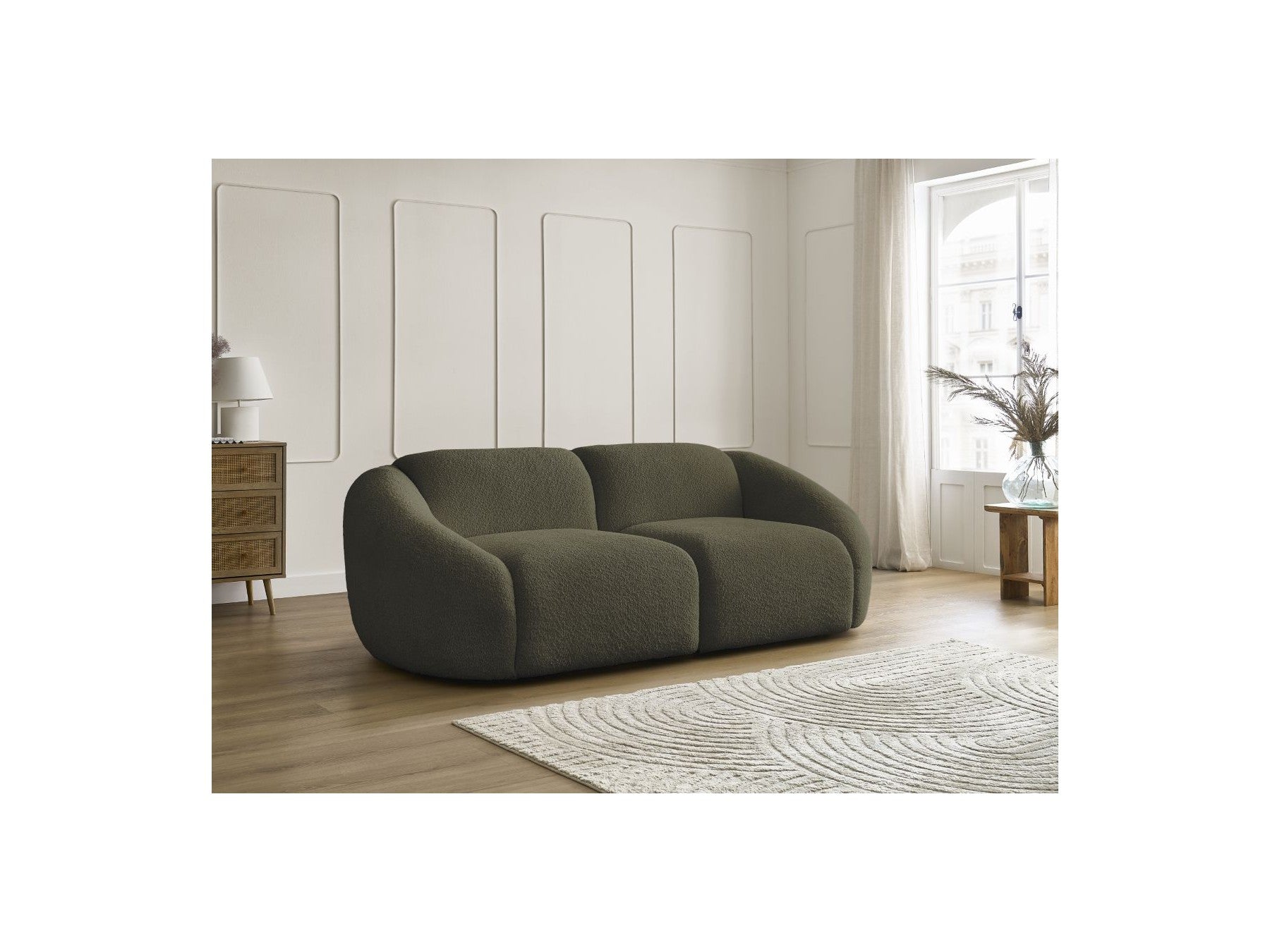 Fixed Straight 2-Seater Sofa - Tina - Bouclé Fabric
