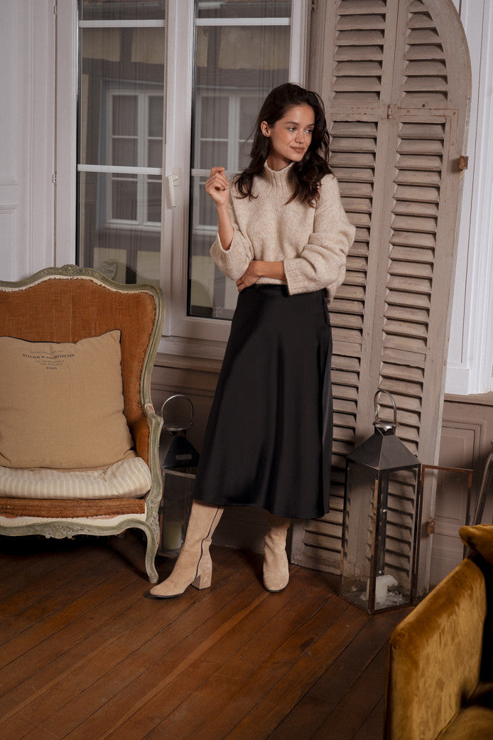 Rose Satin Noir Skirt