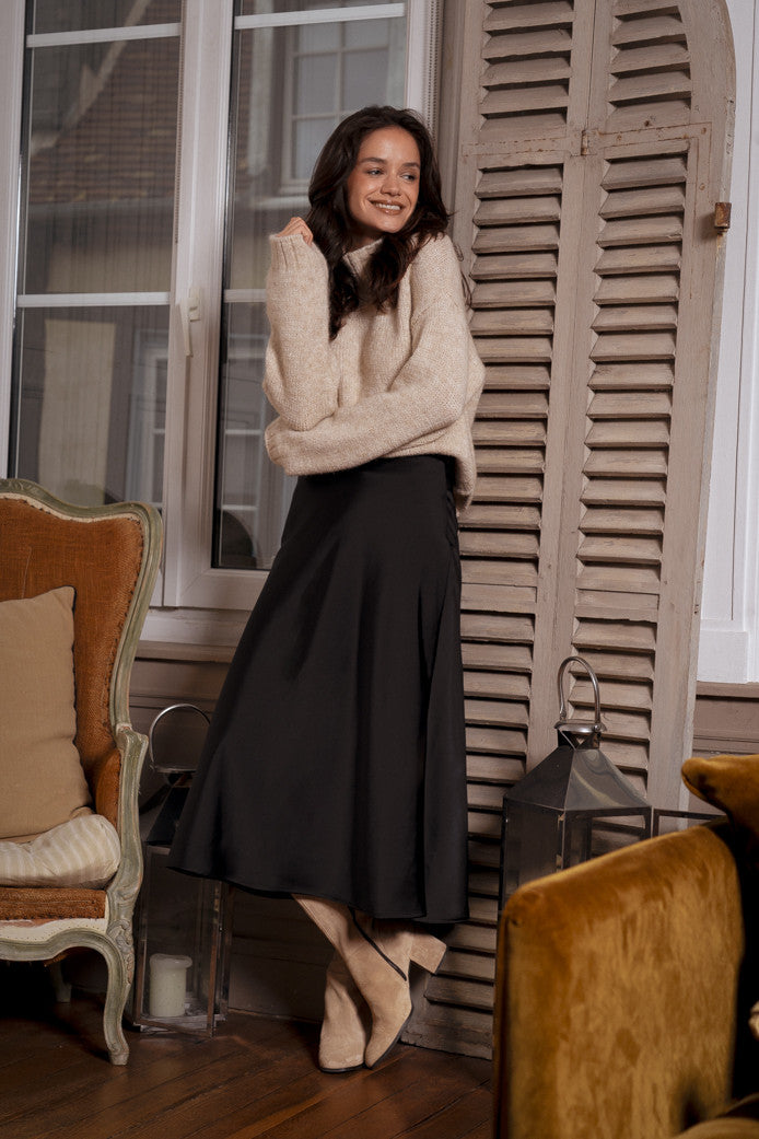 Rose Satin Noir Skirt
