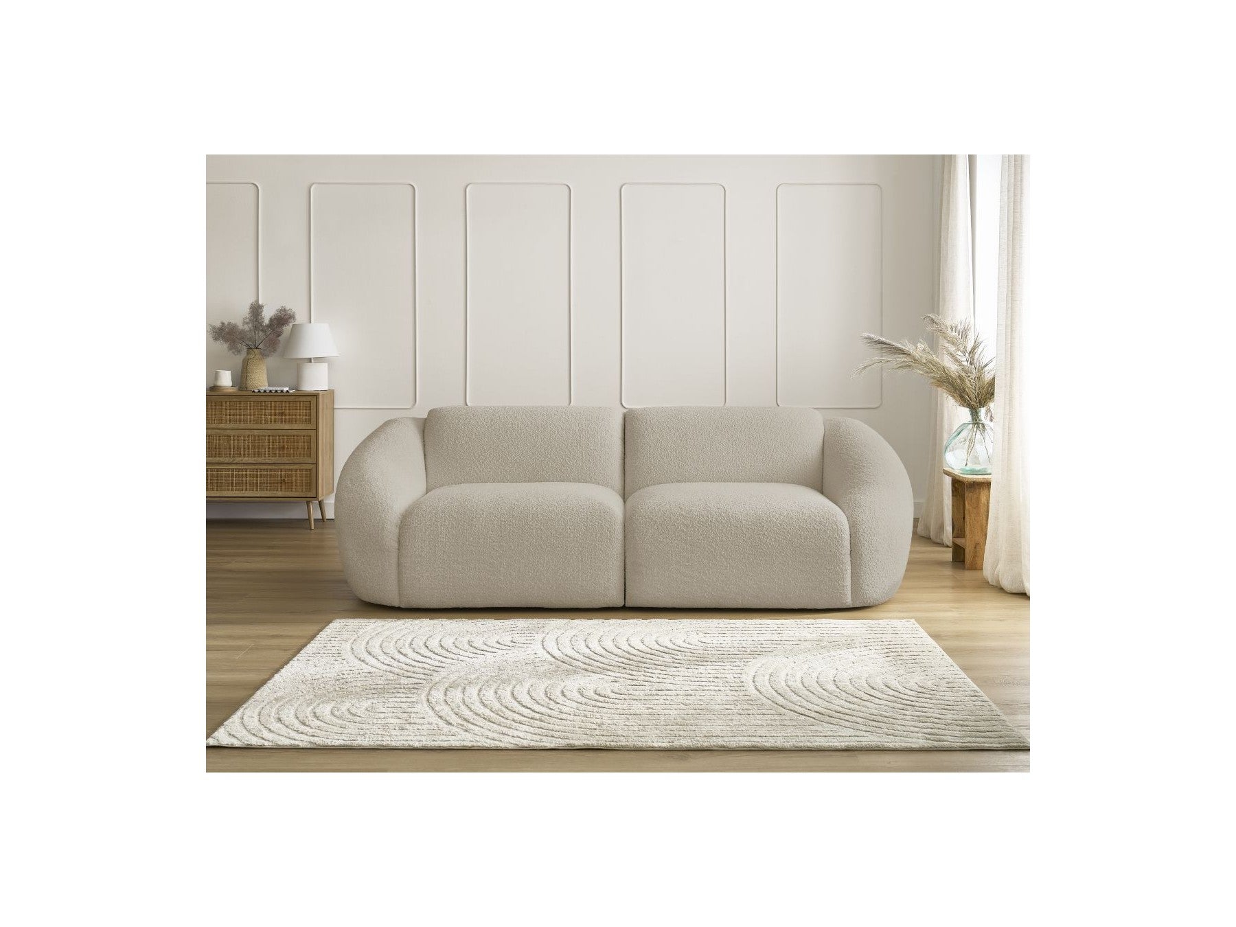 Fixed Straight 3-Seater Sofa - Tina - Bouclé Fabric