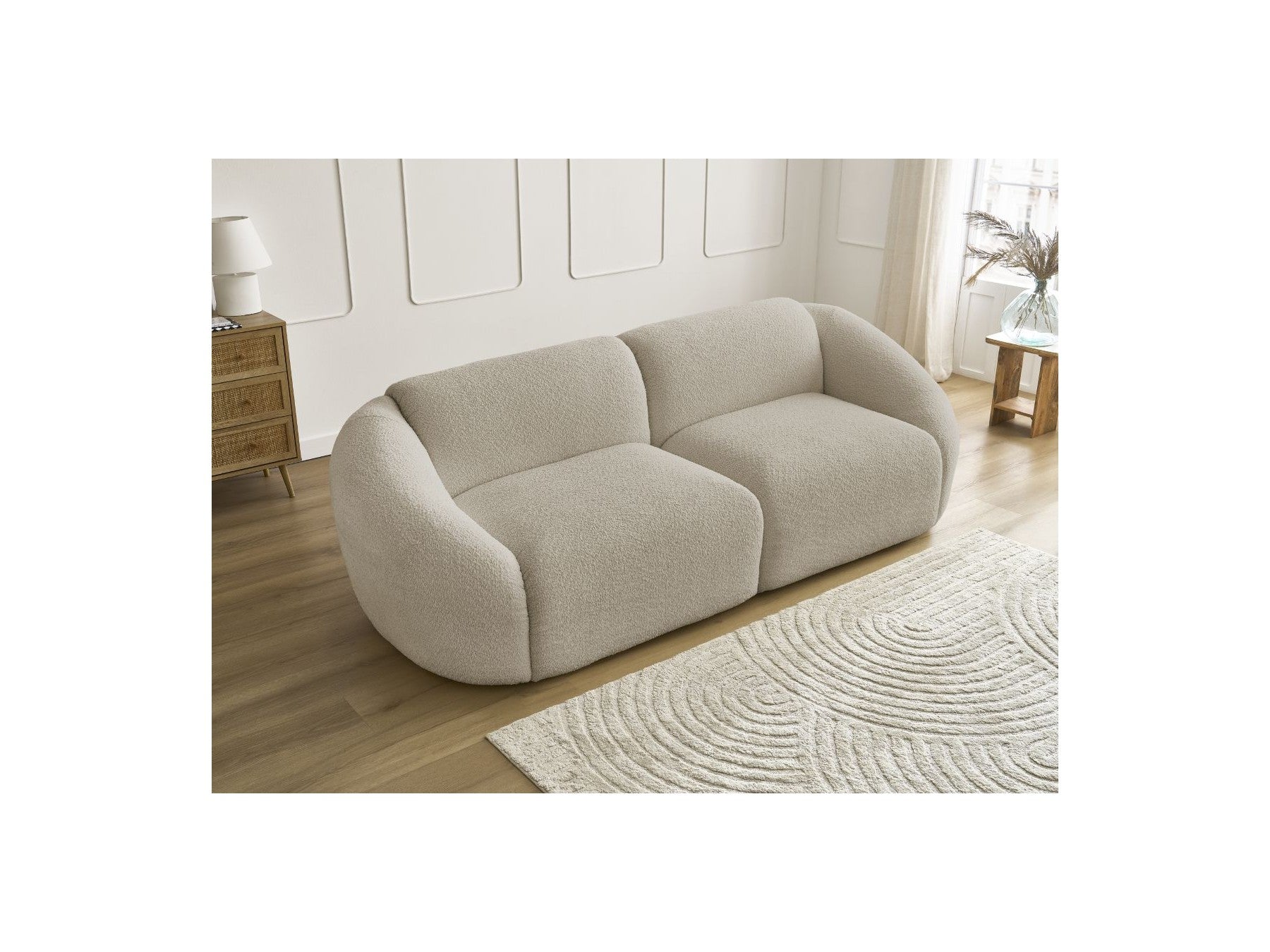 Fixed Straight 3-Seater Sofa - Tina - Bouclé Fabric