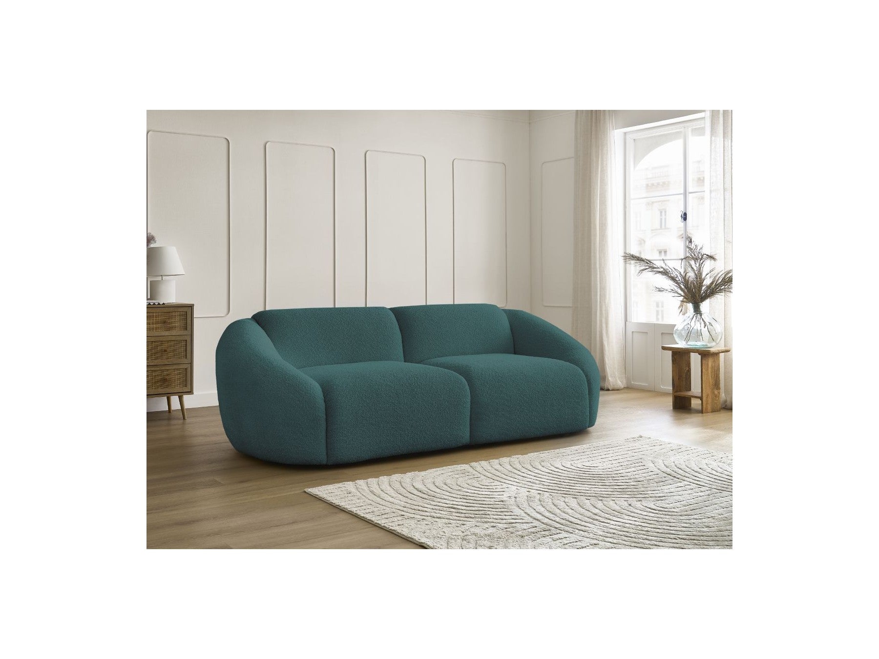 Fixed Straight 3-Seater Sofa - Tina - Bouclé Fabric