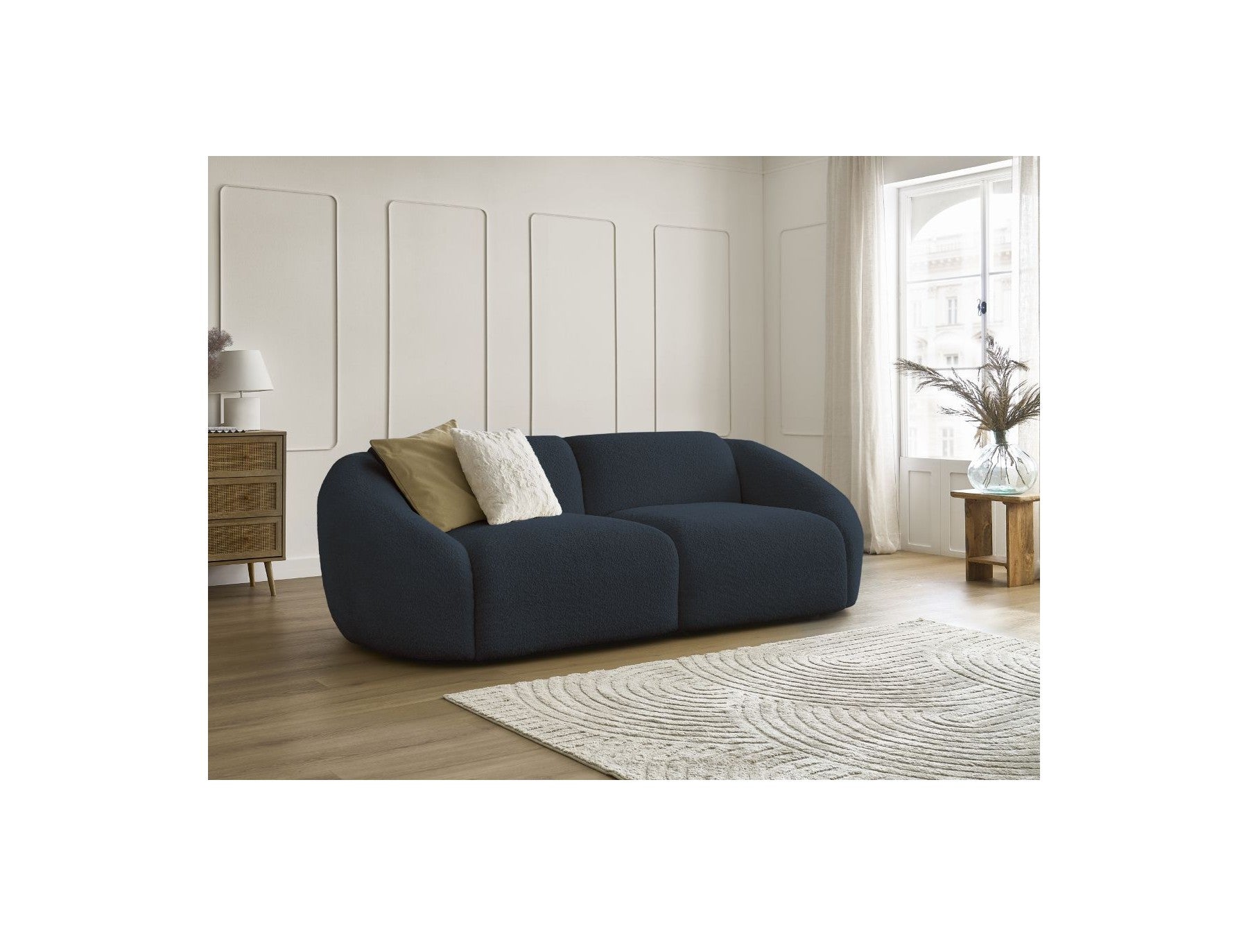 Fixed Straight 3-Seater Sofa - Tina - Bouclé Fabric