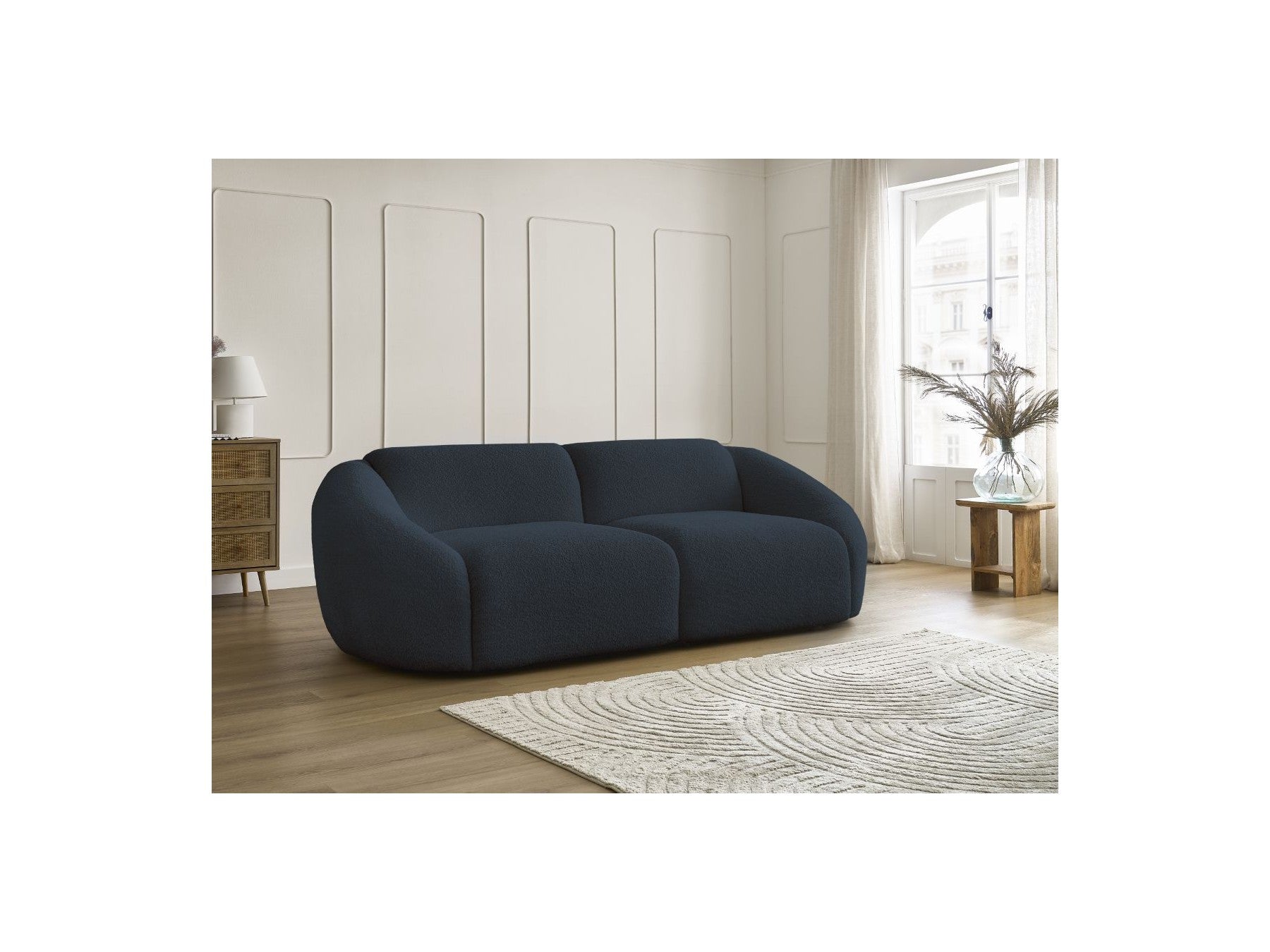 Fixed Straight 3-Seater Sofa - Tina - Bouclé Fabric