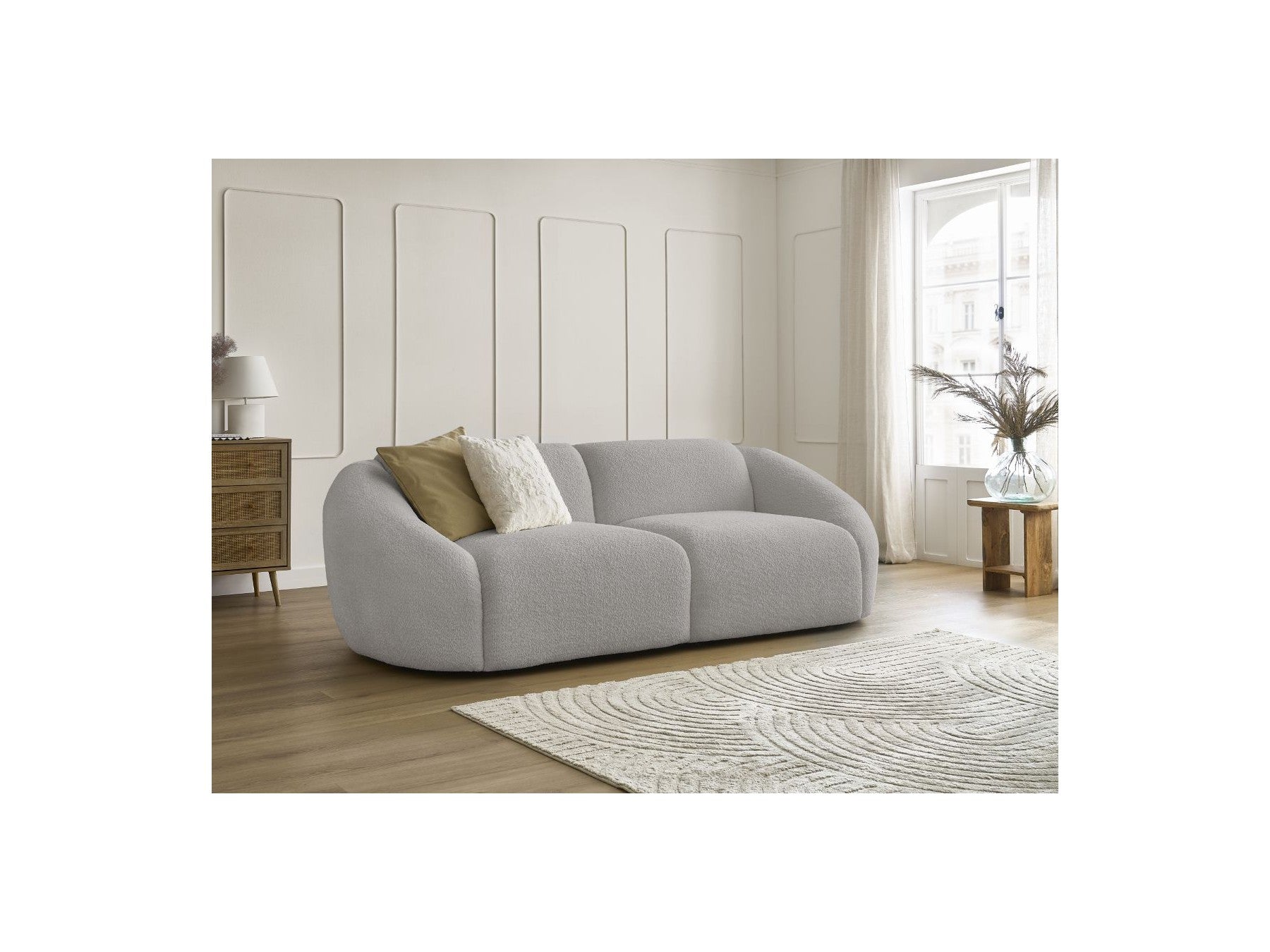Fixed Straight 3-Seater Sofa - Tina - Bouclé Fabric