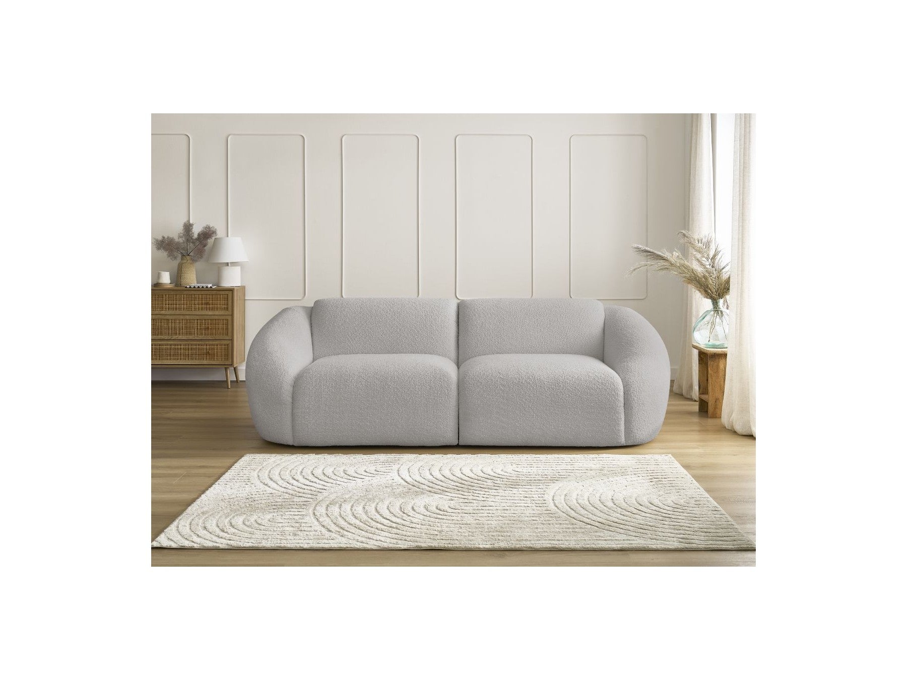 Fixed Straight 3-Seater Sofa - Tina - Bouclé Fabric