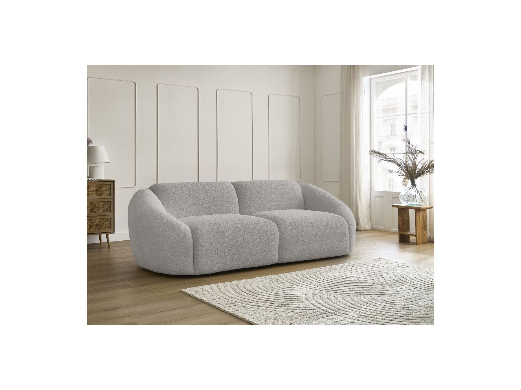Fixed Straight 3-Seater Sofa - Tina - Bouclé Fabric