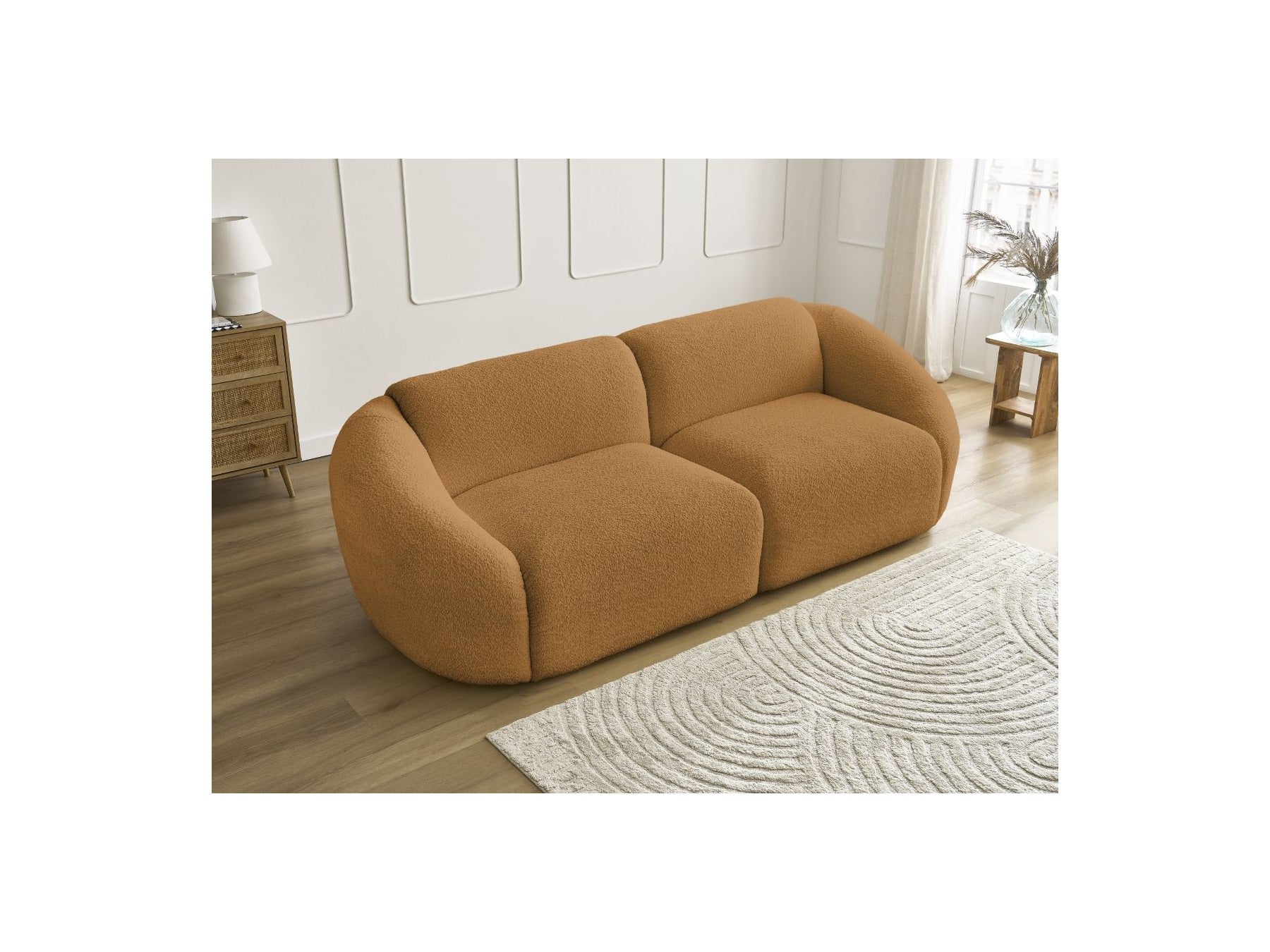 Fixed Straight 3-Seater Sofa - Tina - Bouclé Fabric
