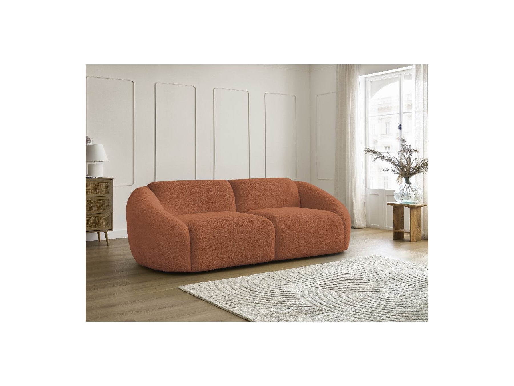 Fixed Straight 3-Seater Sofa - Tina - Bouclé Fabric
