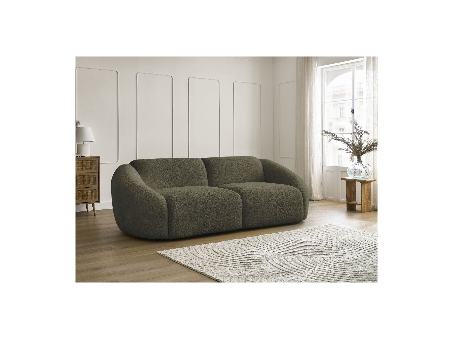 Fixed Straight 3-Seater Sofa - Tina - Bouclé Fabric