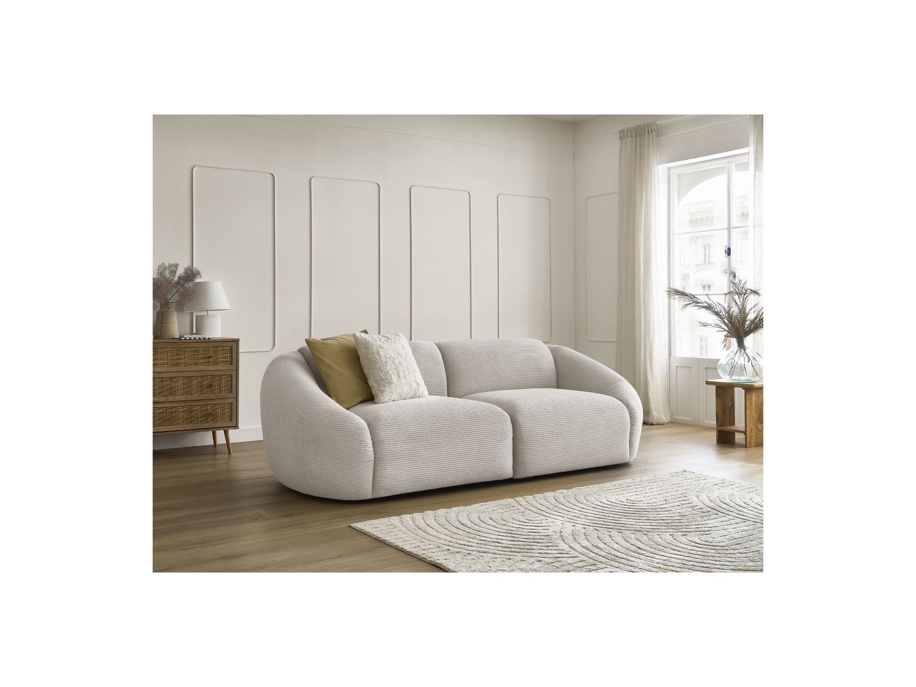 Fixed Straight 3-Seater Sofa - Tina - Corduroy