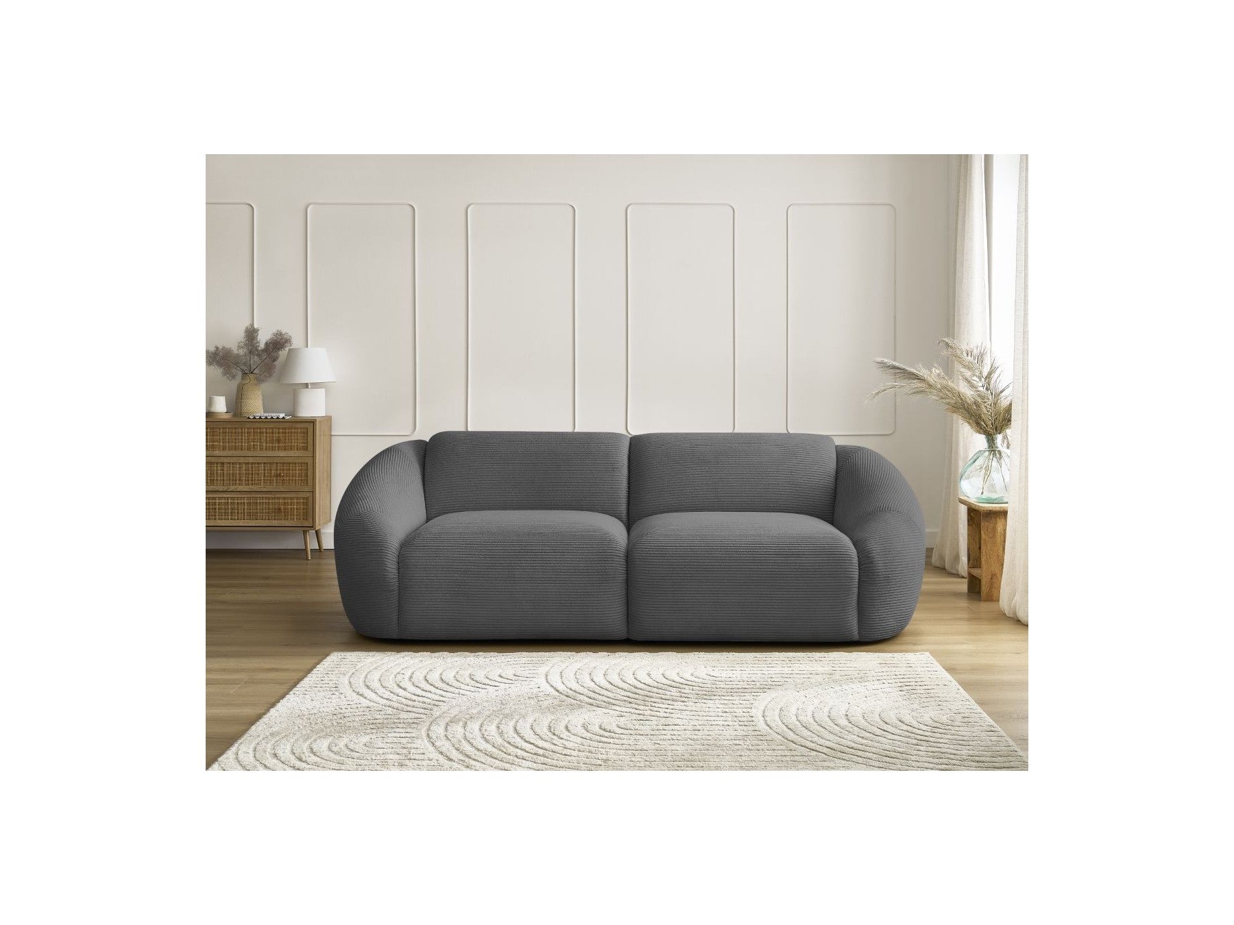 Fixed Straight 3-Seater Sofa - Tina - Corduroy