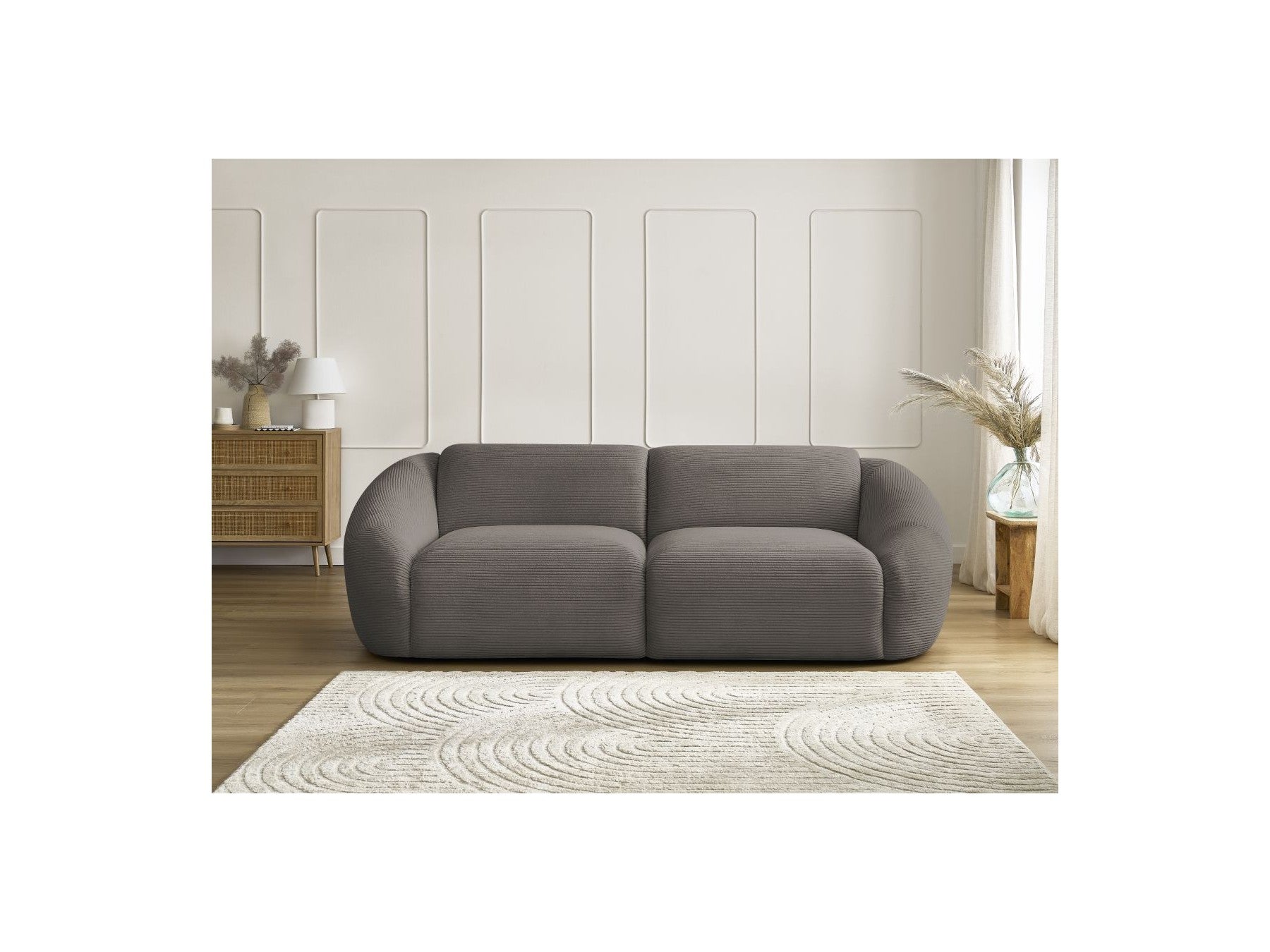 Fixed Straight 3-Seater Sofa - Tina - Corduroy